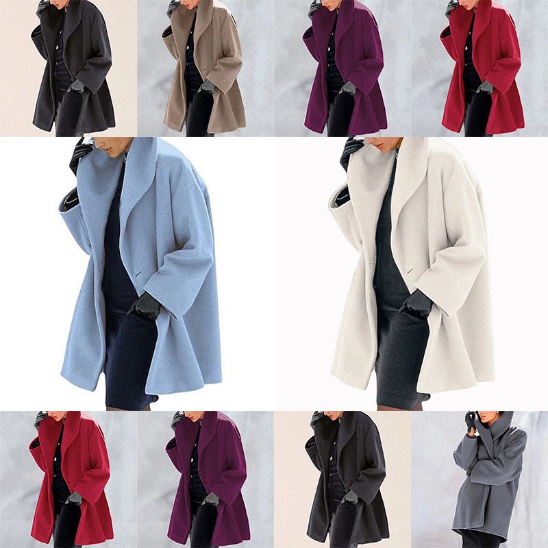 Coat button warm coat fashion solid Autumn/winter hooded loose wool ...