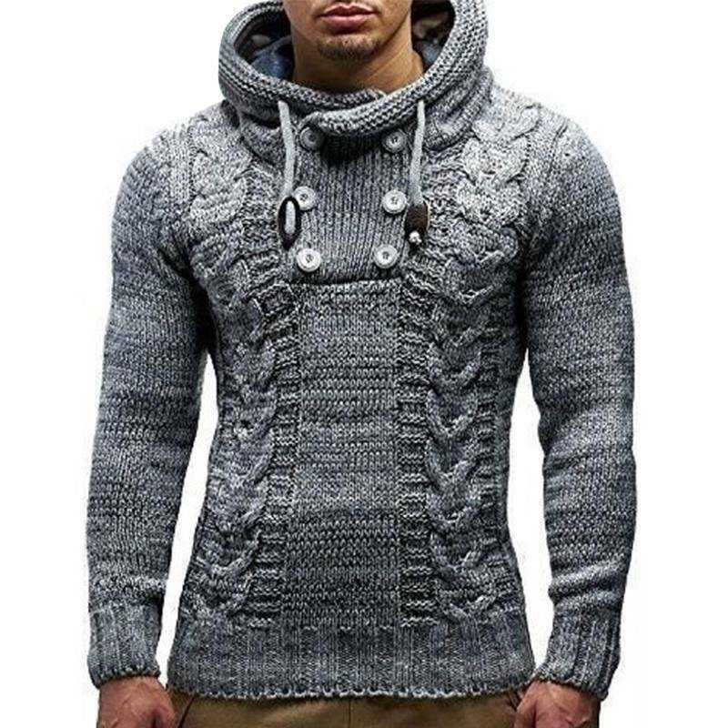 Jumper Long Sleeve Warm Sweater Knitted Coat Mens Casual Hooded Winter ...