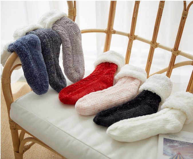 Fleece Lined Sock Winter Warm Fluffy Fur Slipper Women Ladies Bed Socks ...