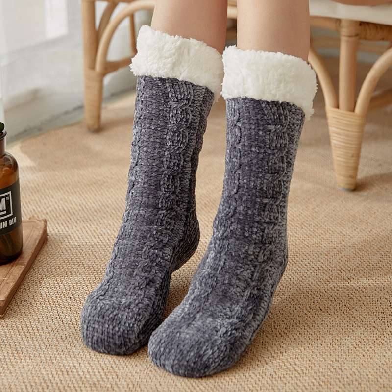 Soft Fleece Lined Sock Women Winter Warm Slipper Bed Socks Ladies ...
