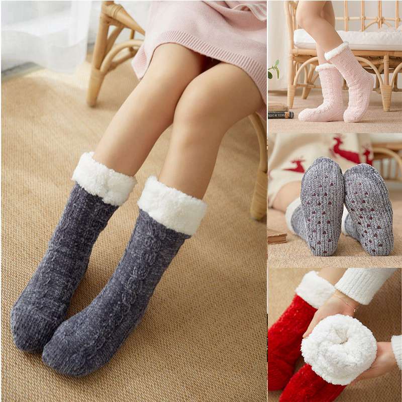 Soft Fleece Lined Sock Women Winter Warm Slipper Bed Socks Ladies