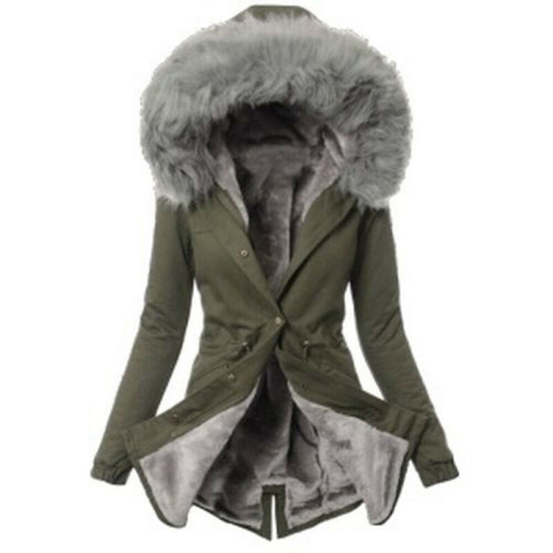 Coat Jacket Women Parka Fluffy UK Hooded Overcoat Outwear Fur Collar ...