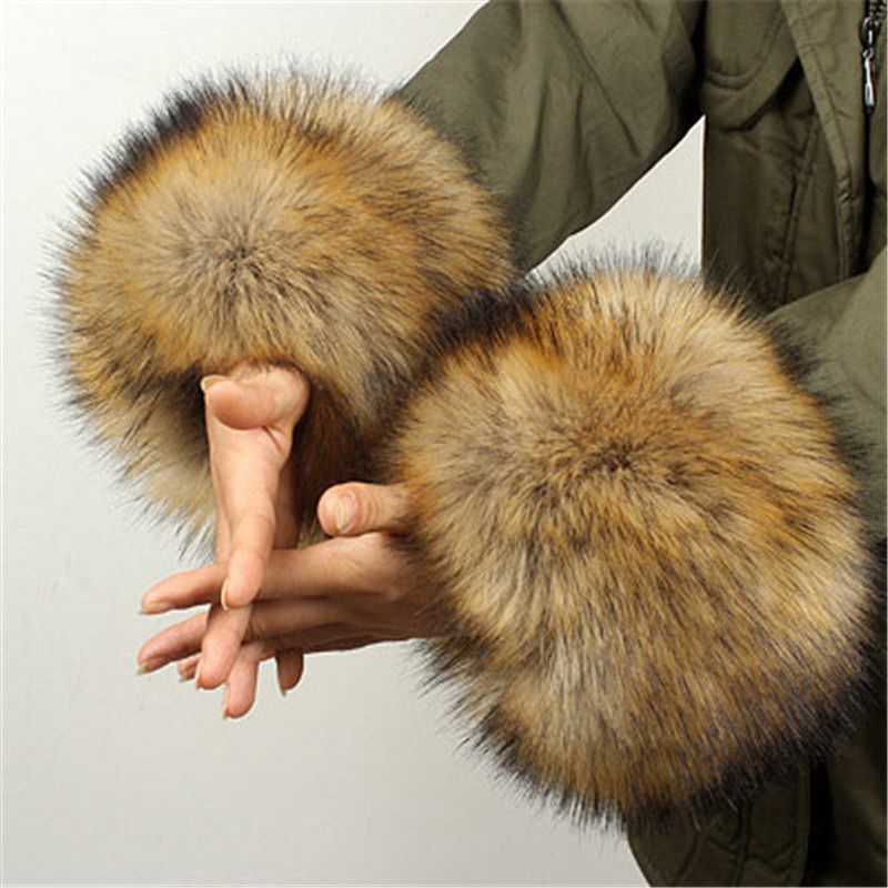 Faux Fur Warmer Wristband Wrist Plush Cuff Windproof Ladies Oversleeve