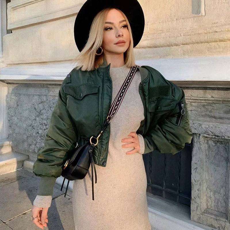 Women's coat zipper bomber jacket autumn winter long sleeve