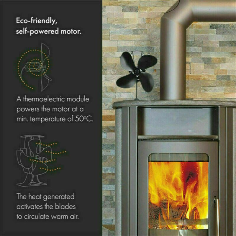 4-Blade Fireplace Fan Furnace Air Blower for Wood Log Burner Fireplace Eco Friendly Heat Powered Wood Stove Fan - Fan, Home Appliance