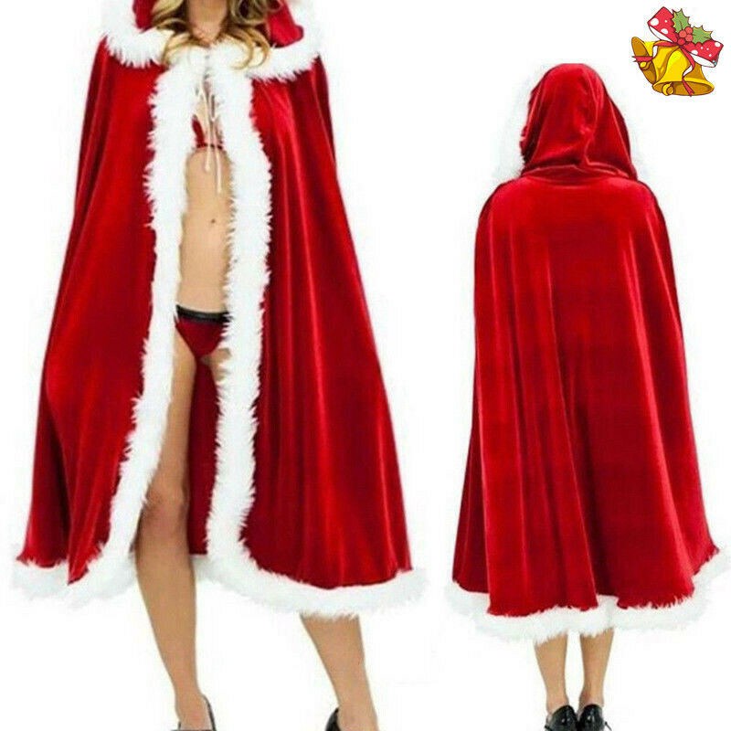 Christmas Cape Mrs Santa Claus Adult Outfit Cloak Womens Ladies Fancy
