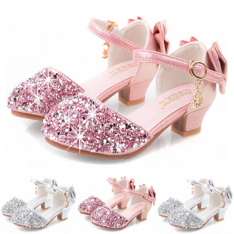 Kid Girls Princess Dress Glitter Sequin High Heels Sandals Shoes Size ...