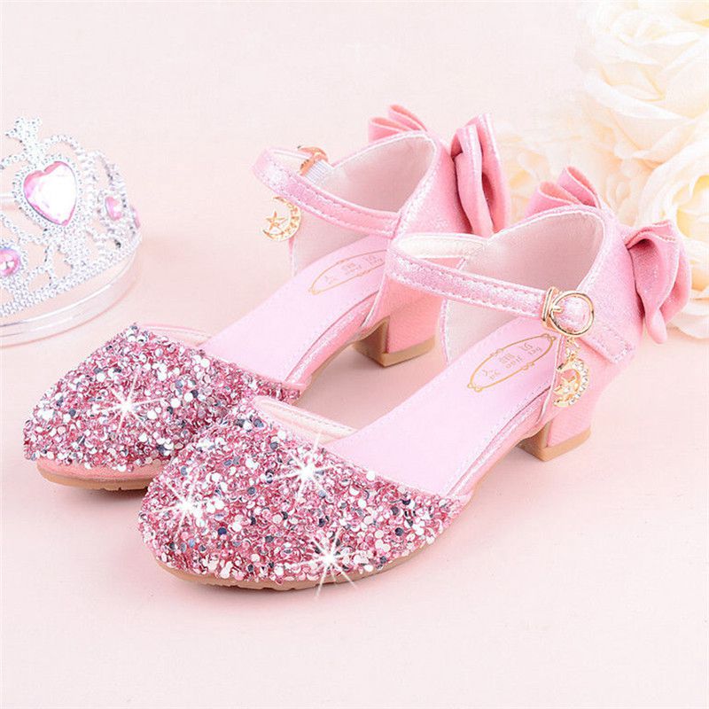 Kid Girls Princess Dress Glitter Sequin High Heels Sandals Shoes Size ...