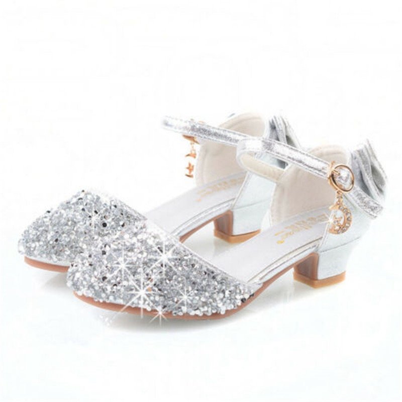 Kid Girls Princess Dress Glitter Sequin High Heels Sandals Shoes Size ...