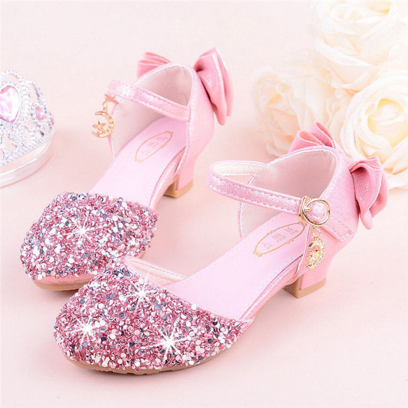 Kid Girls Princess Dress Glitter Sequin High Heels Sandals Shoes Size
