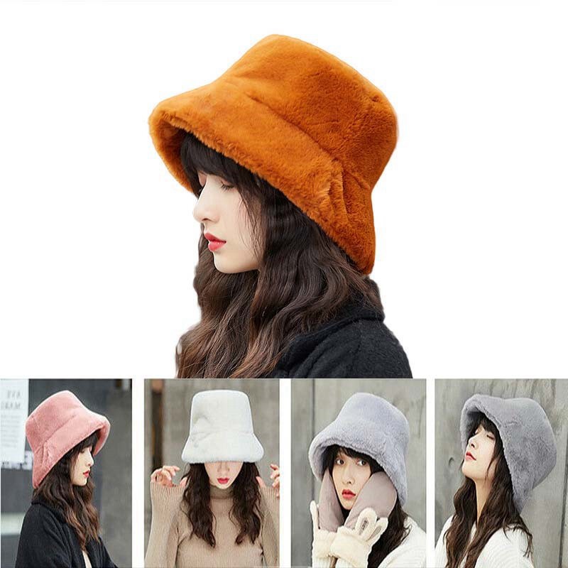 Hat Fisherman Cap Faux Fur Winter Fluffy Bucket Hat Warm Plush Women ...