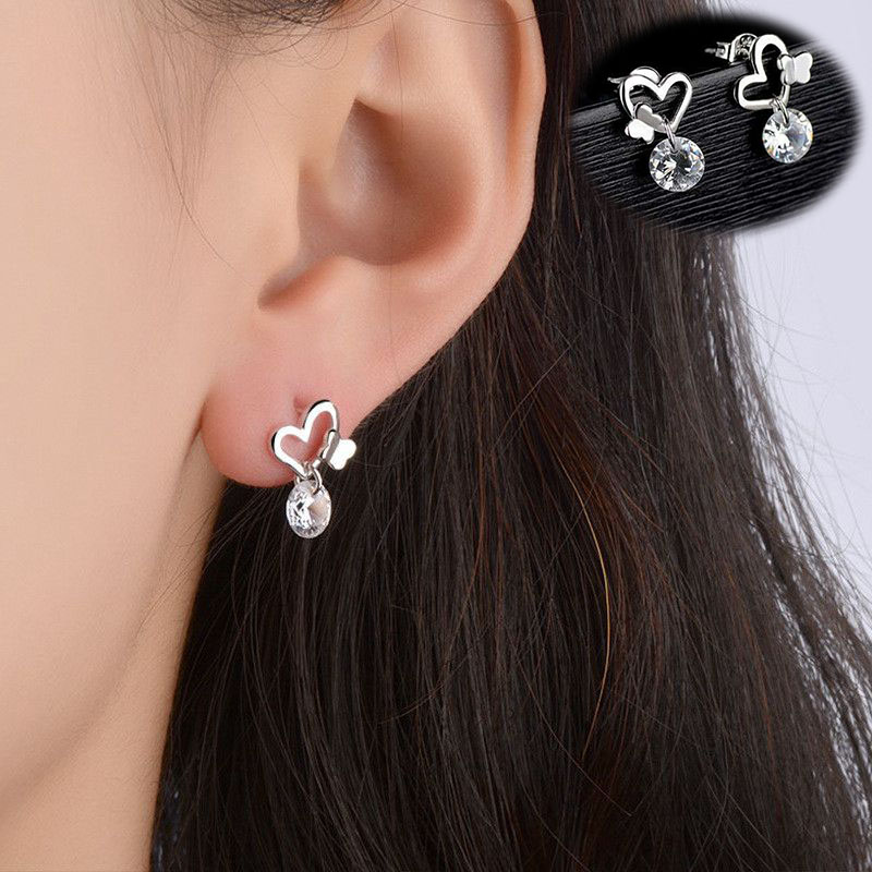 Jewelry Lady Women Elegant Silver Plated heart Ear Stud Earrings