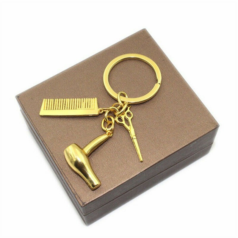 Hairdresser Hair Dryer Scissor Comb Key Chain Keychain Pendant Keyring Gift D