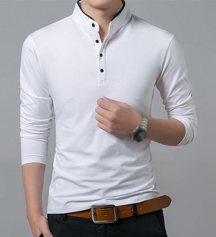 Shirt Men's Fashion Mandarin Collar Long Sleeve Slim Grandad Shirts ...