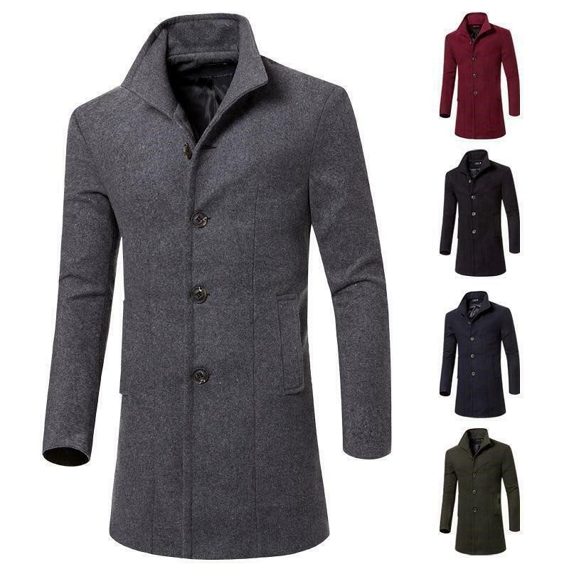 Mens Long Jacket Outwear Breasted Warm Winter Trench Formal Overcoat ...