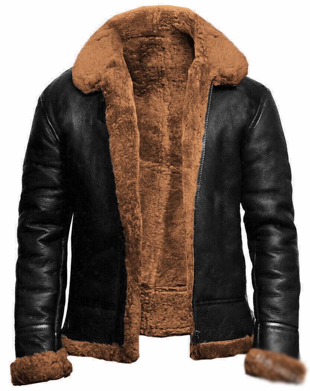 Men Warm Winter Overcoat Leather Lamb Fur Lined Thick Coat Fashion
