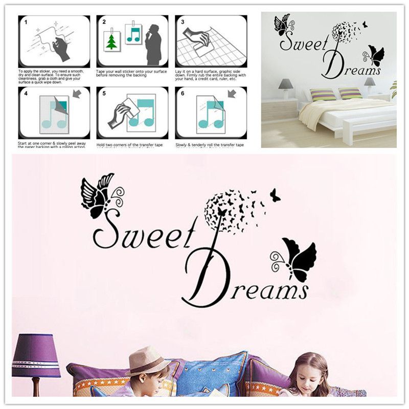 Sweet Dreams Butterfly Love Quote Wall Stickers Bedroom Decals Art Decor P5Q2