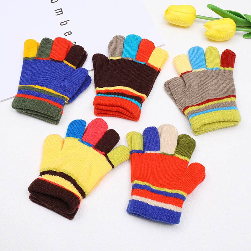 Fingers Pair Children Soft Stretch Winter Girls Rainbow Magic Gloves ...