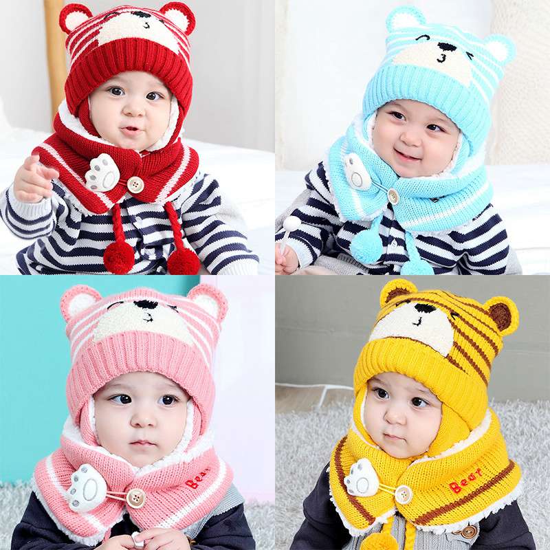 Crochet Warm Knit Beanie Baby Toddler Winter Cap Set and Scarf Animal ...