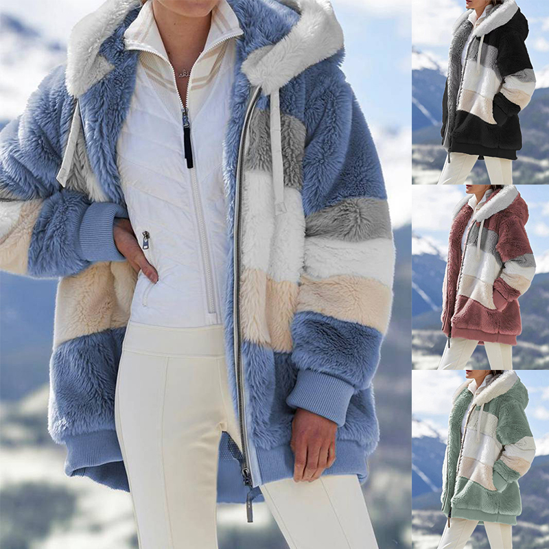 Hooded Women Autumn and Winter Jackets Fluffy Coat Warm Teddy Bear ...