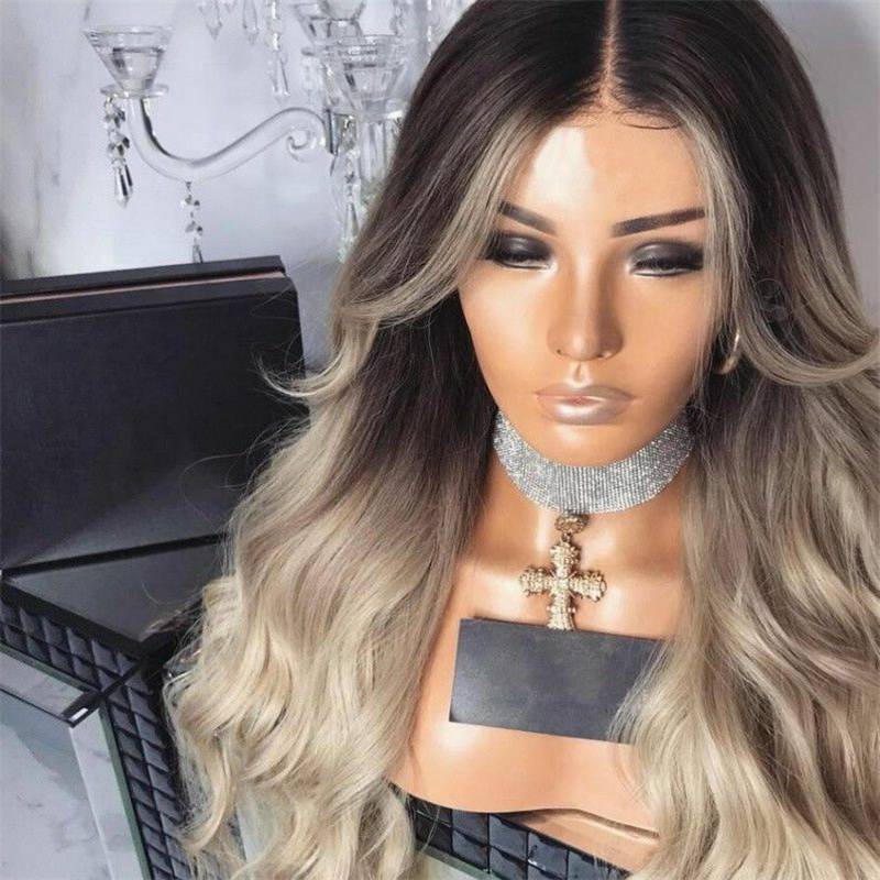 28" Ladies Ombre Blonde Long Curly Wigs Women Natural Body Wavy Hair Cosplay Wig