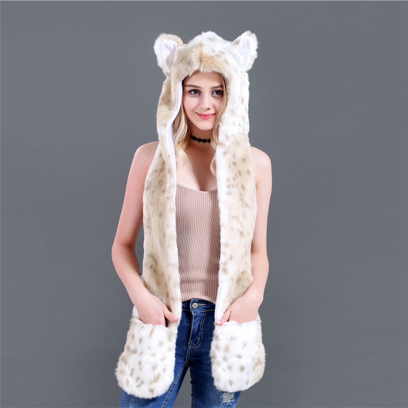 Hat Gloves Gift Fashion 3in1 Hood Paws Women Mittens Scarf ...