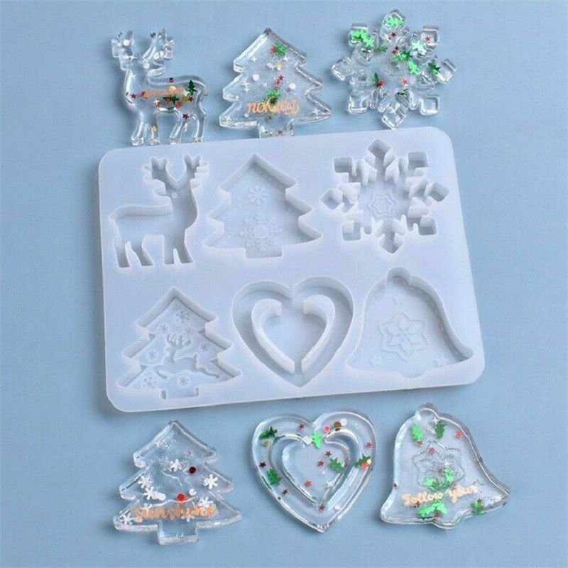 Tree Elk Santa Claus Crystal Pendant Christmas Mold Resin Molds Silicone Mould