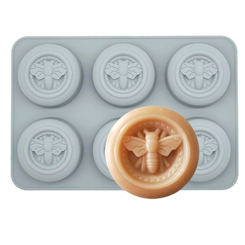Honey Bee Wax 6 Cell ROUND Mold Baking Mould Candle Cake Silicone