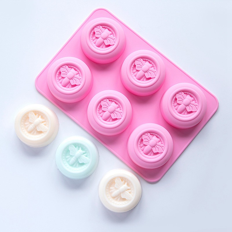 Honey Bee Wax 6 Cell ROUND Mold Baking Mould Candle Cake Silicone