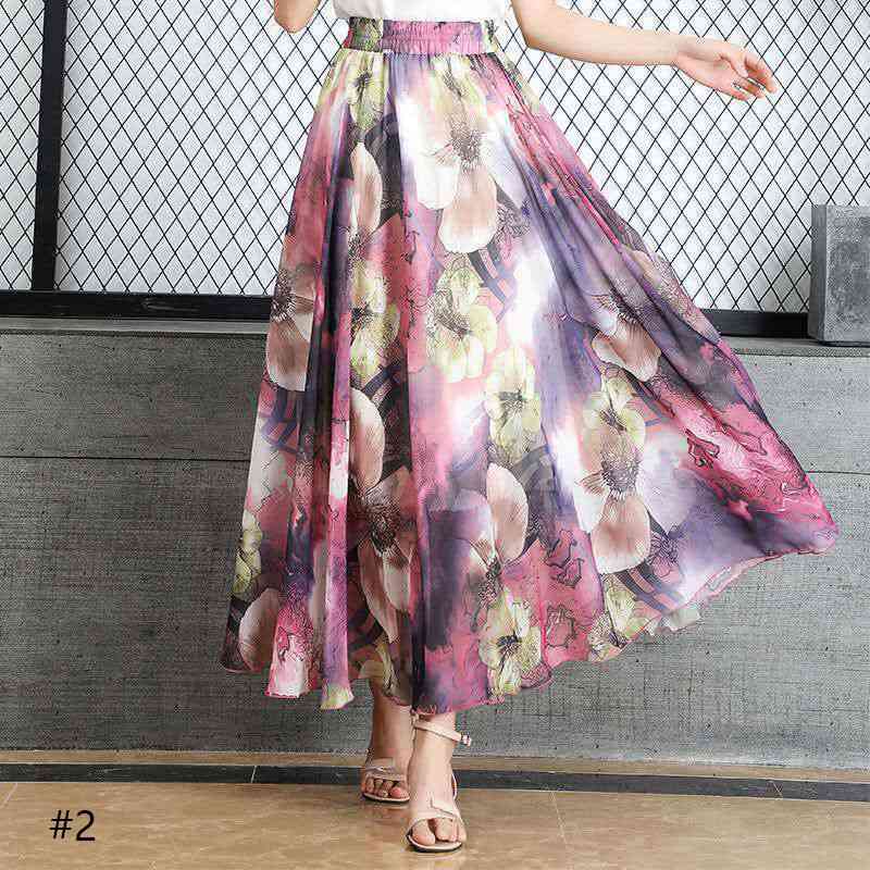 Chiffon Beach Maxi Long Skirt Women Floral Fashion Party