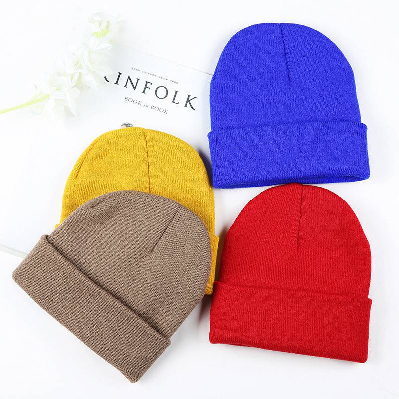 Black Unisex Knitted Beanie Hat - Woolly Acrylic Ski Hat, One Size Fits Most