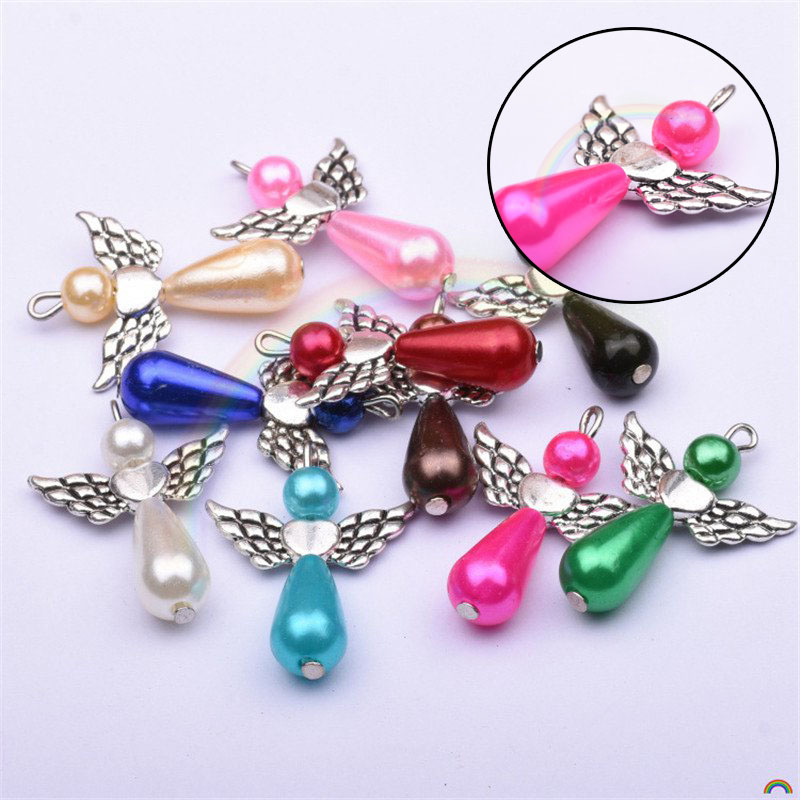 Pendants Wings COLOURS MAY VARY KIT 20 Mix Beads Frosted Flower Angel Charms