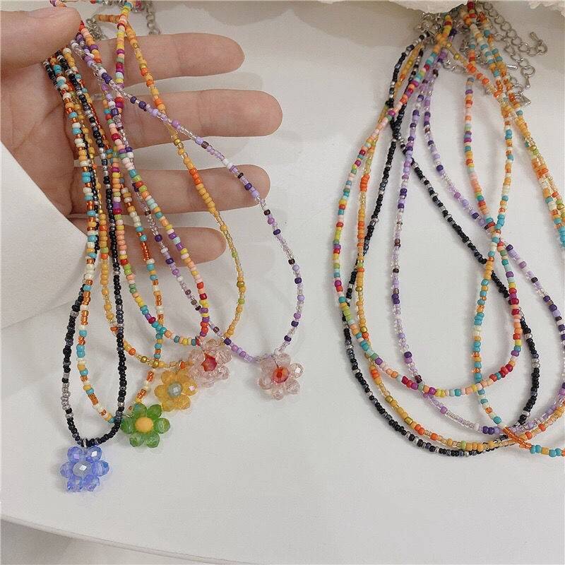 Flower Pendant Jewelry Gifts Vacation Women Choker Colorful