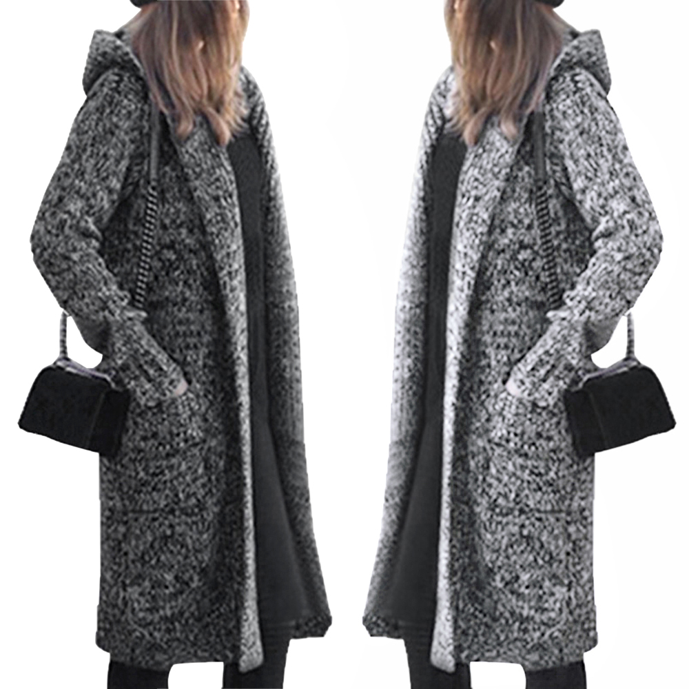 Long Chunky Womens Knitted Hooded Cardigans UK Front Sleeve Open Sweater eBay