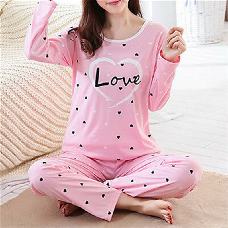 Nightwear Pajamas Top Womens Long Sleeve LoungeWear Pyjamas Set Ladies