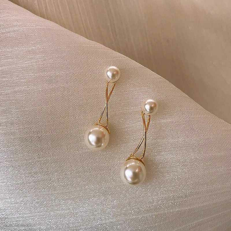 handmade jewellery 925 stamped glass pearl sterling silver jewellery small business Silver long dangly pearl earrings