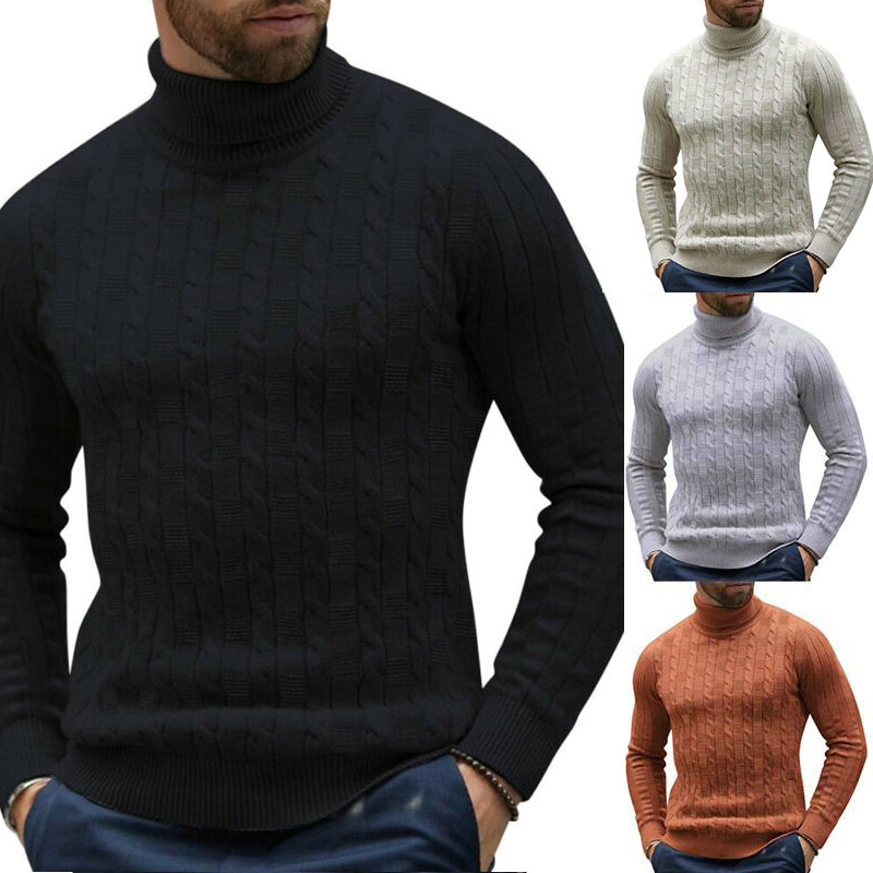 Knitted Pullover Sweater Turtleneck Men Slim Long Sleeve Jumper Tops ...