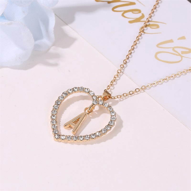 Necklace Letter Gold Love Heart Initial Alphabet Chain Cubic Zirconia ...