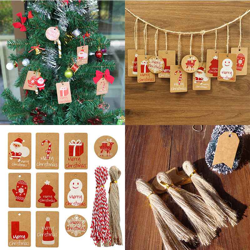 Strings New 50Pcs Christmas Kraft Paper Gift Tags Scallop Label Luggage Blank