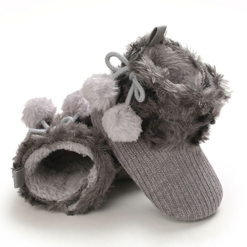 Winter Snow Booties Pram Baby Boy Girl Pom Boots Shoes Faux Fur Newborn