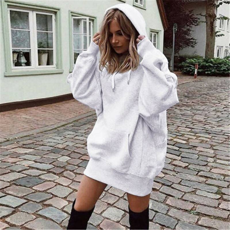 Loose Womens Sweatshirt Shift Ladies Tops Hoodies Long Sleeve Mini