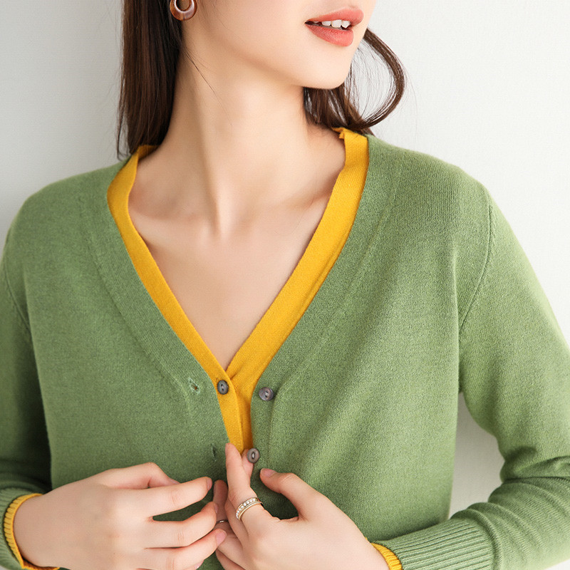 Fashion Woman Quality Winter Solid Cashmere Sweaters Knitted Warm V-Neck