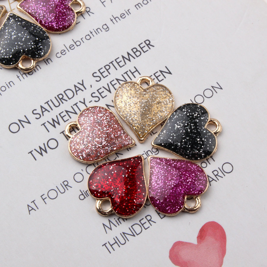 10Pcs Shiny Heart Enamel Alloy Charms Pendant DIY Handmade Jewelry Findings G TS