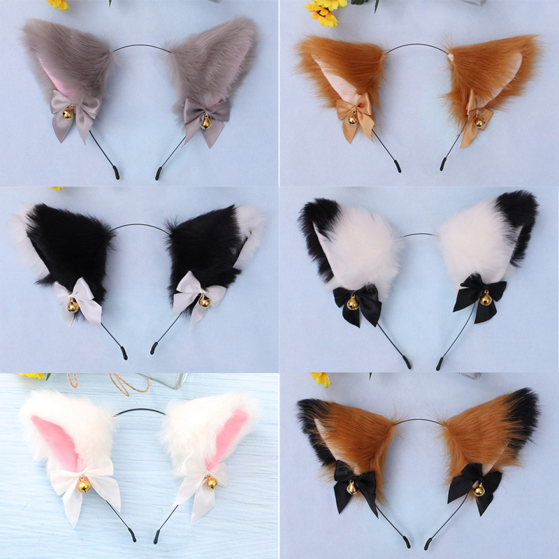 Fluffy Cat Ear Cosplay Costume With Bell Fun Party Headband Cute Furry