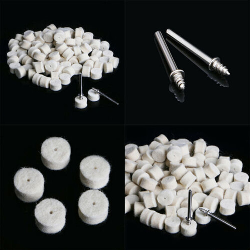 For Rotary tool Wheel Buffing Pad + 2 Mandrels 100pcs 13mm Wool Felt