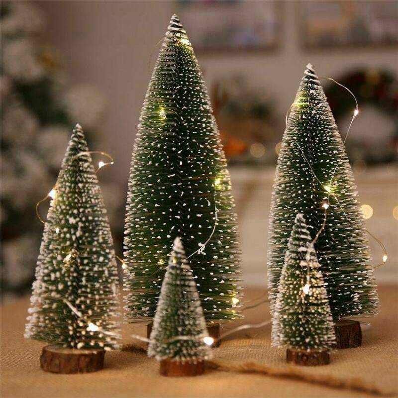 With LED Lights Artificial Mini Christmas Tree Tabletop Ornaments Xmas