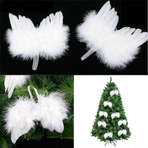10PC White Feather Angel Wings Christmas Tree Decoration Hanging Xmas Ornament