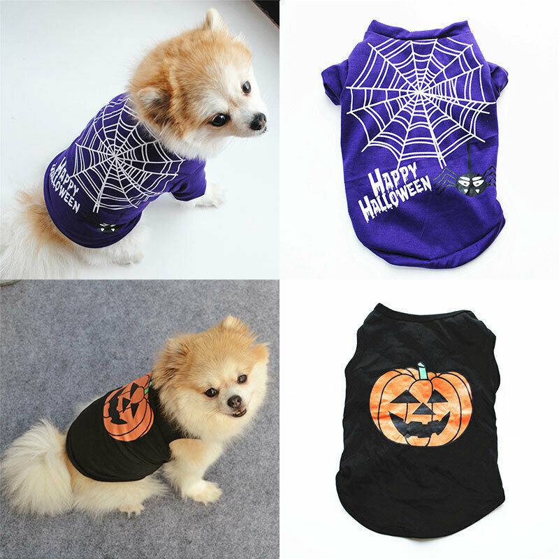 Dog Clothes Halloween Pumpkin Sleeveless Costume Shirt TShirt Fashion