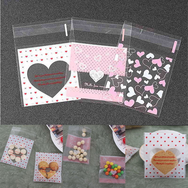 Gift Bags Pink Hearts Cello 2 Size Favour Bags Cellophane Sweet Party