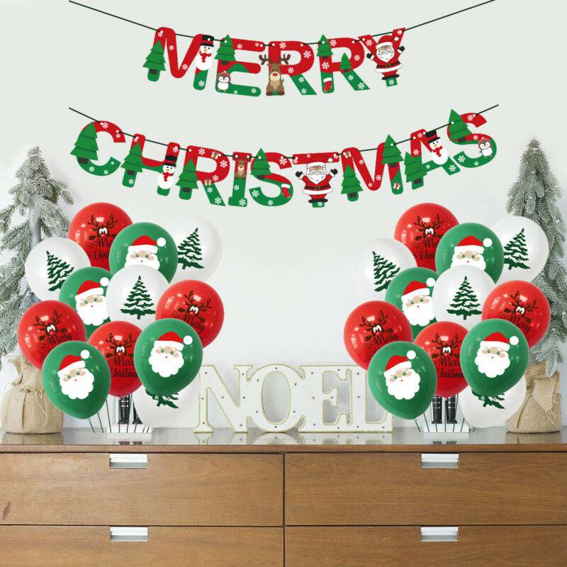Merry Christmas 24 pcs Banner Xmas Tree Party Decor Santa Claus Balloon Set | eBay